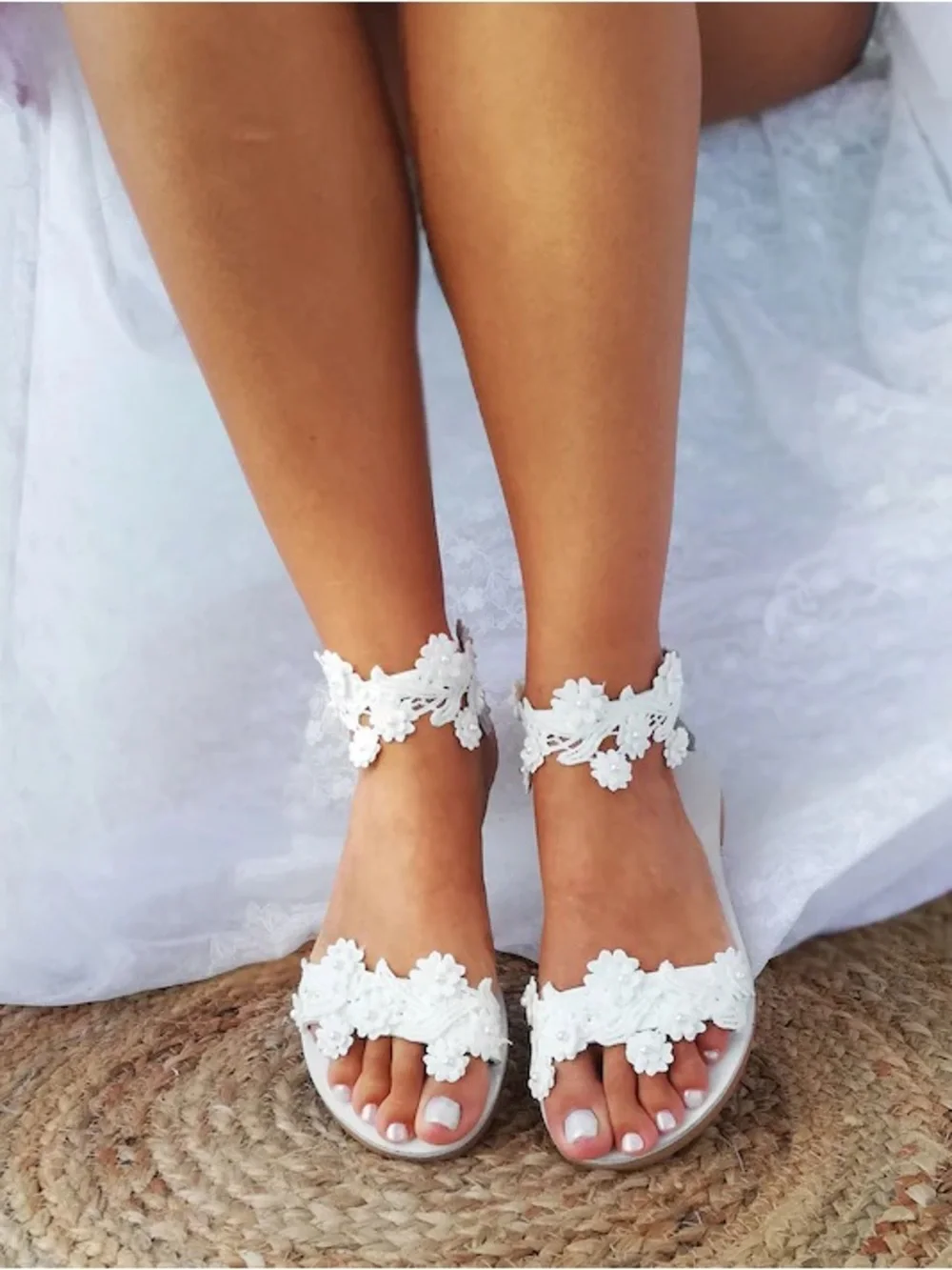 Wedding sandals, bridal , greek sandals, white sandals, pearls , beach sandals - Picture 3 of 12